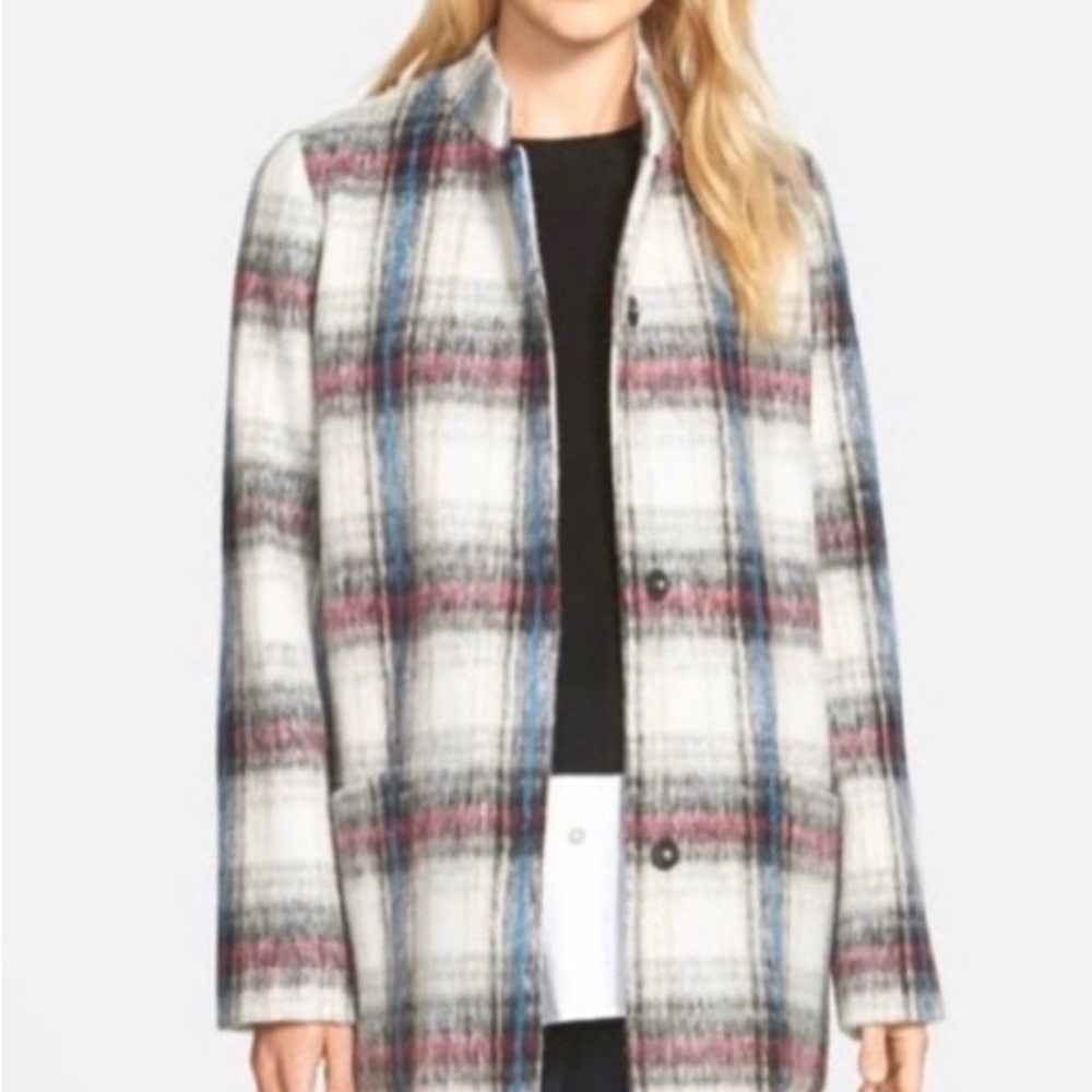 Kenneth Cole Plaid Wool Blend Coat Size XS Casual